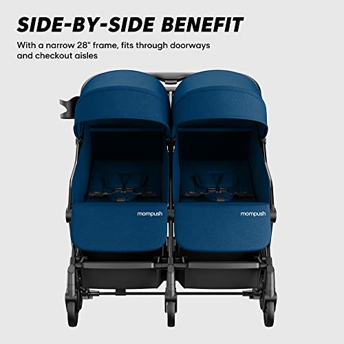 Mompush Lithe Double Stroller Side by Side For Growing Families - Cozy Compact Twin Stroller - Travel Ready Side by Side Stroller for Memorable Outings - Lightweight Double Stroller Infant and Toddler