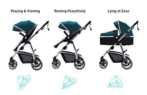 HAGADAY Baby Stroller, Infant Stroller with Reversible Seat, Newborn Stroller with Canopy，Baby Bassinet Stroller (Blue)