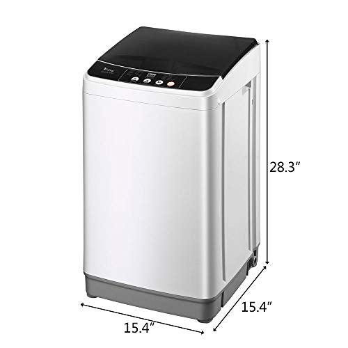 YYAO Full-Automatic Washing Machine Portable Compact Washer 10 Lbs Laundry Washer Spin with Drain Pump,10 programs 8 Water Level Selections with LED Display,Gray
