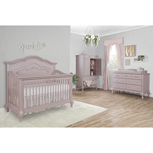 Evolur Aurora 5-in-1 Convertible Crib, Dusty Rose, Greenguard Gold Certified