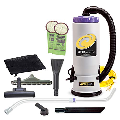 ProTeam Commercial Backpack Vacuum Cleaner, Super QuarterVac Vacuum Backpack with HEPA Media Filtration and Residential Cleaning Service Kit, 6 Quart, Corded