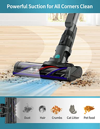 Cordless Stick Vacuum Cleaner, Voweek Lightweight Handheld Vac Powerful Suction for Hard Floor Carpet Pet Hair Car, Long Runtime Detachable Battery with LED Indicator, Self-Standing, 1.3L Dust Cup
