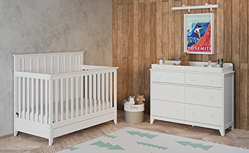 Storkcraft Forrest 5-in-1 Convertible Crib with Drawer (White) – GREENGUARD Gold Certified, Crib with Drawer Combo, Full-Size Nursery Storage Drawer, Converts to Toddler Bed, Daybed and Full-Size Bed