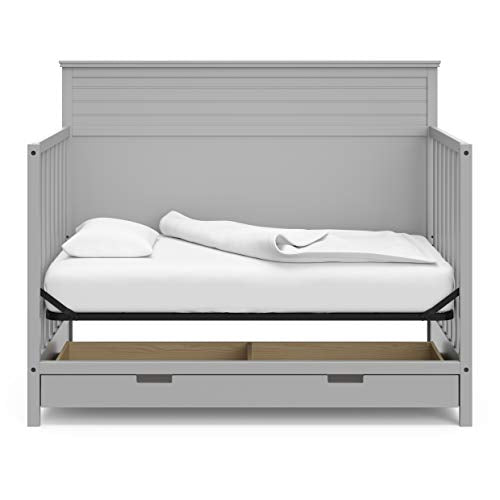Storkcraft Homestead 5-in-1 Convertible Crib with Drawer (Pebble Gray) – GREENGUARD Gold Certified, Crib with Drawer Combo, Includes Nursery Storage Drawer, Converts to Toddler Bed and Full-Size Bed