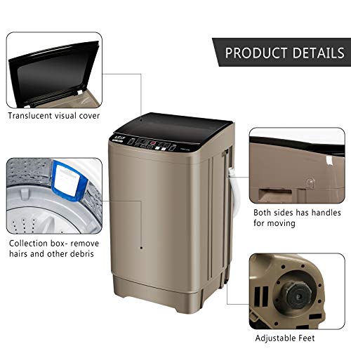 Full-Automatic Washing Machine 15.6lbs, Krib Bling Portable Compact Laundry Washer with Drain Pump, 10 Wash Programs 8 Water Levels with LED Display