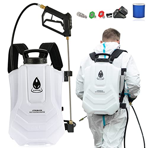ALIENTABI Battery Powered Backpack Sprayer, 4 Gallon Self-Cleaning Garden Sprayer, No Gear Limit, Variable Pressure, 4.9Ah Ultra-Long Power Supply Lithium Battery Sprayer for Weeding, Cleaning