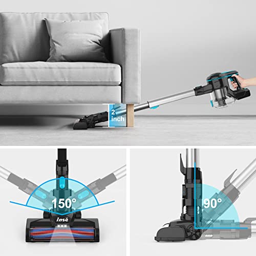INSE Cordless Vacuum Cleaner, 6-in-1 Rechargeable Stick Vacuum with 2200 m-A-h Battery, Powerful Lightweight Vacuum Cleaner, Up to 45 Mins Runtime, for Home Hard Floor Carpet Pet Hair- N5S Azure