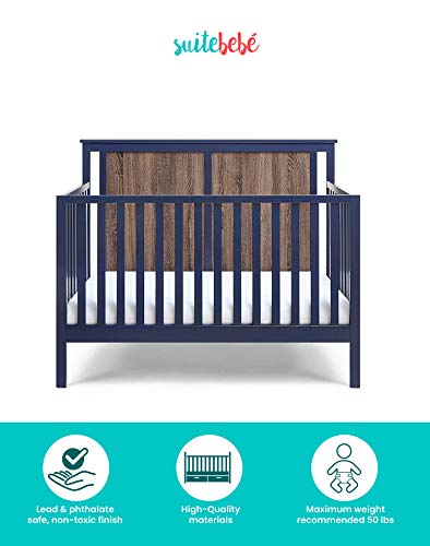 Suite Bebe Connelly 4 in 1 Convertible Crib in Midnight Blue with Vintage Walnut