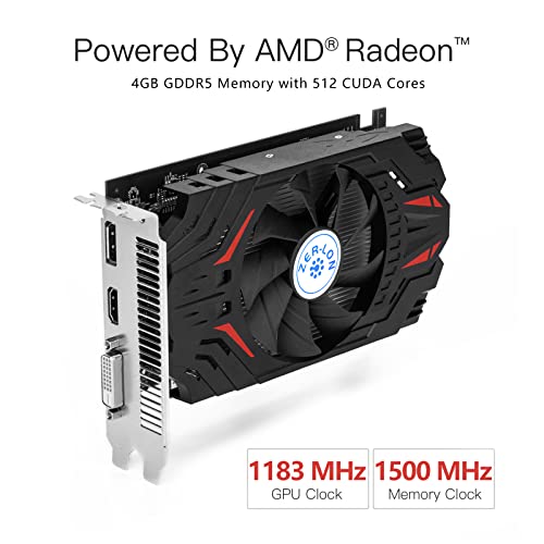 ZER-LON AMD Radeon RX 550 Graphics Card, 4GB 128-Bit GDDR5 PCI Express 3.0 x 8, DP/HDMI/DVI-D Tri-Ports, 4K Output, DirectX 12, OpenGL 4.5, Desktop Gaming Video Card, PC Computer GPU