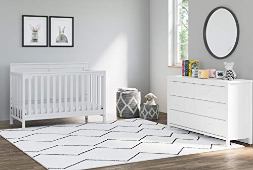 Storkcraft Alpine 5-in-1 Convertible Crib (White) – GREENGUARD Gold Certified, Converts to Toddler Bed and Full-Size Bed, Fits Standard Full-Size Crib Mattress, Adjustable Mattress Support Base