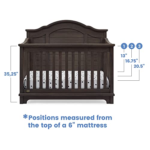 Simmons Kids Asher 6-in-1 Convertible Crib with Toddler Rail, Greenguard Gold Certified, Rustic Grey