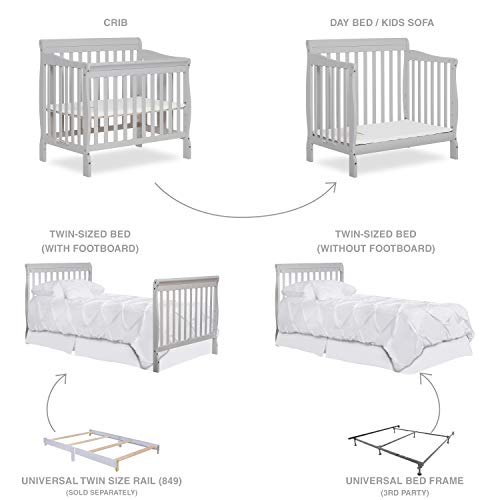 Dream On Me Aden 4-in-1 Convertible Mini Crib in Grey, Greenguard Gold Certified