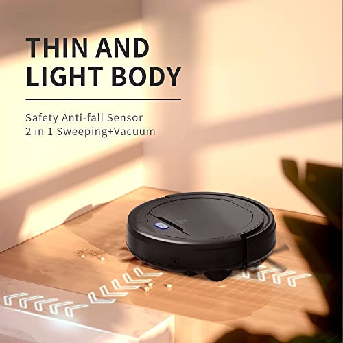 Robotic Vacuum Cleaner, Automatic Robot Vacuum, Long Hair Tangle-Free Super Thin Robot Cleaner 90min Working Suitable for Tiles,Wooden Floor, Low Pile Carpet Tangle-Free Perfect Pets Hair