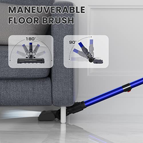 LACIDOLL Cordless Vacuum Cleaner 20kpa Lightweight Wet Dry Stick Vacuum Cleaner for Hard Floor Car Bagless Upright Vacuum Cleaner for Pet Hair with Detachable Battery Blue