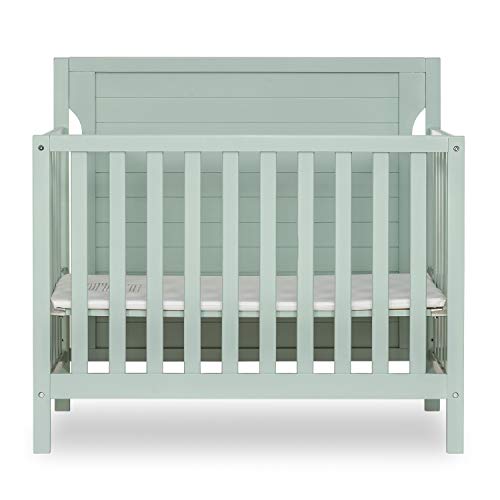 Dream On Me Bellport 4 in 1 Convertible Mini/Portable Crib I Mini Baby Crib I Includes 1.5 Mattress, Light Seafoam Green