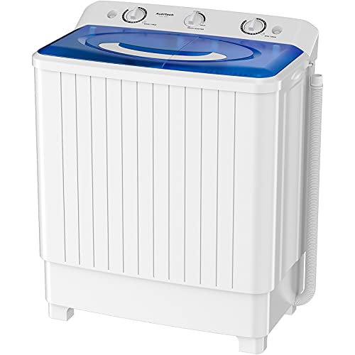 Auertech Portable Washing Machine, 28lbs Mini Twin Tub Washer Compact Laundry Machine with drain dump, Time Control, Semi-automatic 18lbs Washer 10lbs Spinner for Dorms, Apartments, RVs