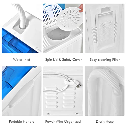 COSTWAY Portable Washing Machine, 2 in 1 Twin Tub 26Lbs Capacity Washer(18Lbs) and Spinner(8Lbs) with Control Knobs, Timer Function, Drain Pump, Compact Laundry washer for Home Apartment RV, Blue