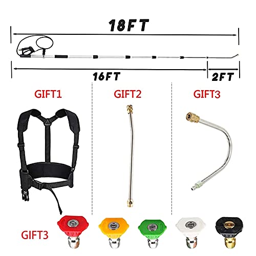 jOYjOB Pressure Washer Extension Wand 18ft with Gutter Cleaner Attachment Harness Commercial Telescoping Power Washer Wand Lance