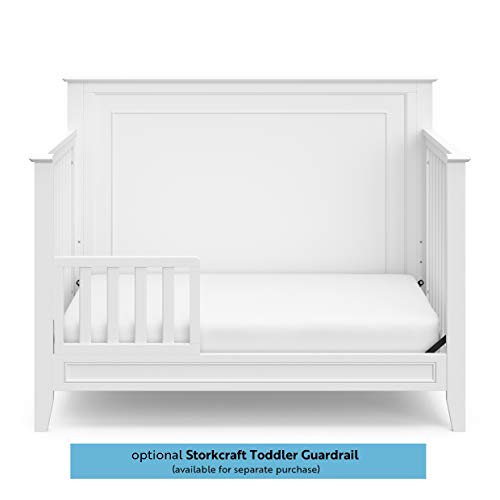 Storkcraft Solstice 5-In-1 Convertible Crib (White) – GREENGUARD Gold Certified, Converts to Toddler Bed and Full-Size Bed, Fits Standard Full-Size Crib Mattress, Adjustable Mattress Support Base
