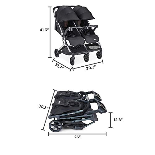 Joovy Kooper X2 Double Stroller, Lightweight Travel Stroller, Compact Fold with Tray, Glacier