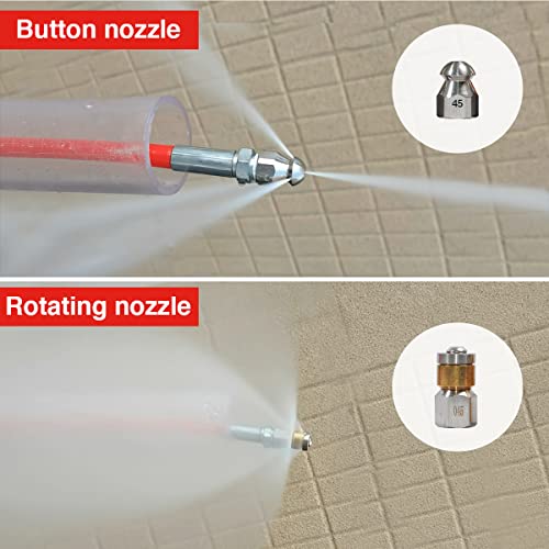 YAMATIC Sewer Jetter Kit for Pressure Washer 100 FT 1/4 Inch NPT Drain Cleaning Hose Button Nose & Rotating Sewer Jetting Nozzle Orifice 4.5, 4000 PSI