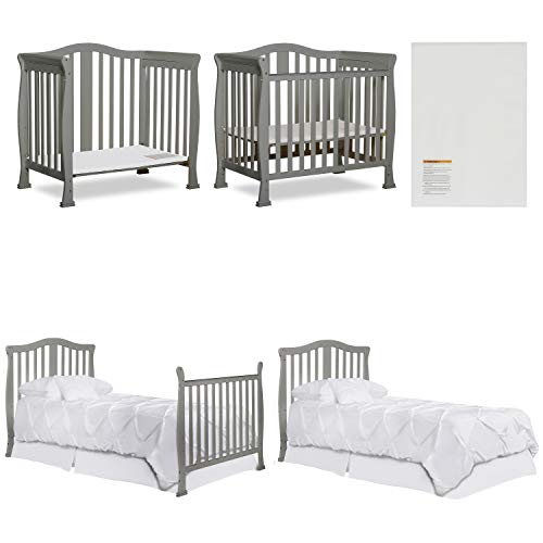 Dream On Me Addison 4-in-1 Convertible Mini Crib in Cool Grey, Greenguard Gold Certified, 42 pounds