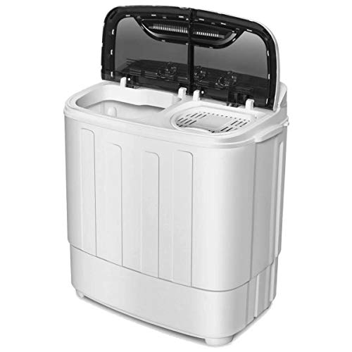 Clothes Washing Machines,SAFEPLUS Compact Mini Twin Tub Versatile Washing Machine with 8 lbs Washing &5 lbs Spin Dryer Load Cappacity Gravity Drain Pump and Drain Hose for Apartment (Black)