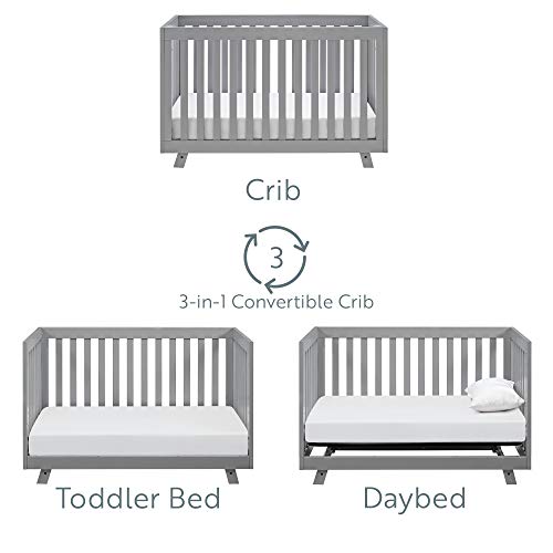 Storkcraft Beckett 3-in-1 Convertible Crib (Pebble Gray) – Converts from Baby Crib to Toddler Bed and Daybed, Fits Standard Full-Size Crib Mattress, Adjustable Mattress Support Base