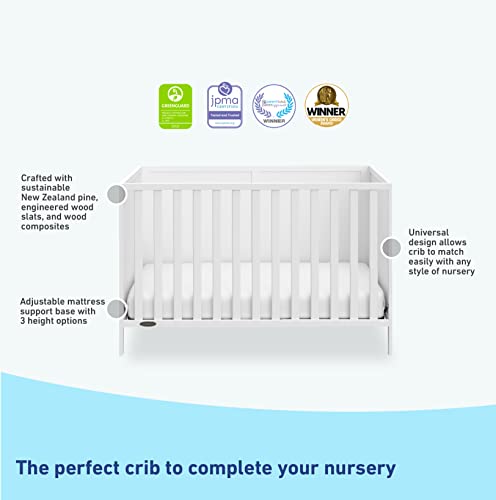 Graco Theo Convertible Crib (White) – GREENGUARD Gold Certified, Converts from Baby Crib to Toddler Bed and Daybed, Fits Standard Full-Size Crib Mattress, Adjustable Mattress Support Base