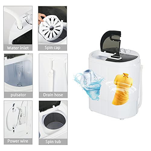 yhm Portable Clothes Washing Machines with Mini Twin Tub Electric Compact Mini Washer 10lbs Capacity For Camping, Apartments, Dorms, College Rooms, RV’s, Delicates and more (10 lb)