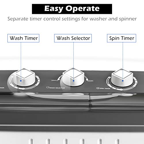 COSTWAY Portable Washing Machine, Twin Tub 20Lbs Capacity, Washer(12Lbs) and Spinner(8Lbs), Compact Laundry Machines Durable Design Energy Saving, Rotary Controller Drain Hose