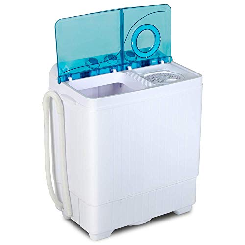 Topvendor 26Lbs Portable Compact Mini Twin Tub Washing Machine with Built-in Drain Pump,Semi-Automatic,Washer(18lbs)&Spiner(8lbs) (White&Blue)