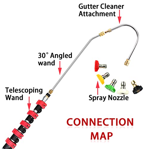 EZJOB Pressure Washer Extension Wand with Brush, Power Washer Brush Attachment, Telescoping Pole Gutter Cleaner Power Washer Wand Spray Water Gun Gutter Cleaning Tools