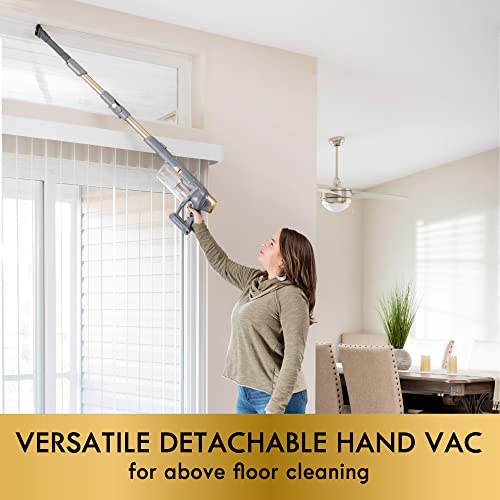 Kenmore DS4095 21.6V Cordless Stick Vacuum Lightweight Cleaner with 2-Speed Power Control, LED Headlight, Converts to Handheld for Hardwood Floors, Carpet & Pet Hair, Brushless w/EasyReach Wand, Gold