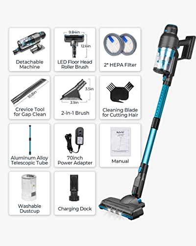 Syvio Cordless Vacuum Cleaner, Stick Vacuum with 22Kpa Stronger Suction, Max 40Min Runtime, Upright Quiet Retractable, 6 in 1 Lightweight Handheld Vacuum Ideal for Hardfloor Short Carpet Car Pet Hair
