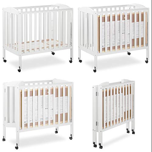 Dream On Me 3 in 1 Portable Folding Stationary Side Crib in White, Greenguard Gold Certified, Mini Crib