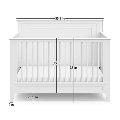 Storkcraft Solstice 5-In-1 Convertible Crib (White) – GREENGUARD Gold Certified, Converts to Toddler Bed and Full-Size Bed, Fits Standard Full-Size Crib Mattress, Adjustable Mattress Support Base