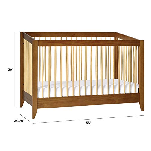 Babyletto Sprout 4-in-1 Convertible Crib with Toddler Bed Conversion Kit in Chestnut and Natural, Greenguard Gold Certified