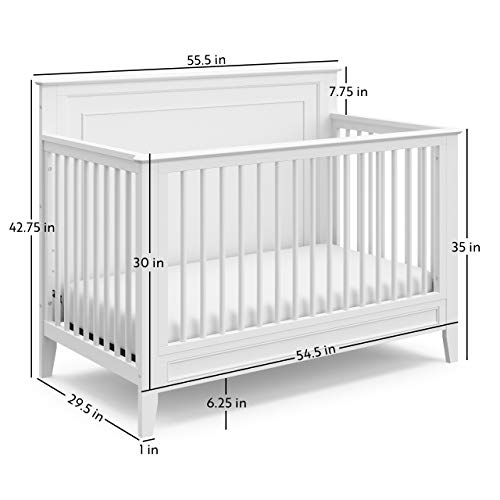 Storkcraft Solstice 5-In-1 Convertible Crib (White) – GREENGUARD Gold Certified, Converts to Toddler Bed and Full-Size Bed, Fits Standard Full-Size Crib Mattress, Adjustable Mattress Support Base