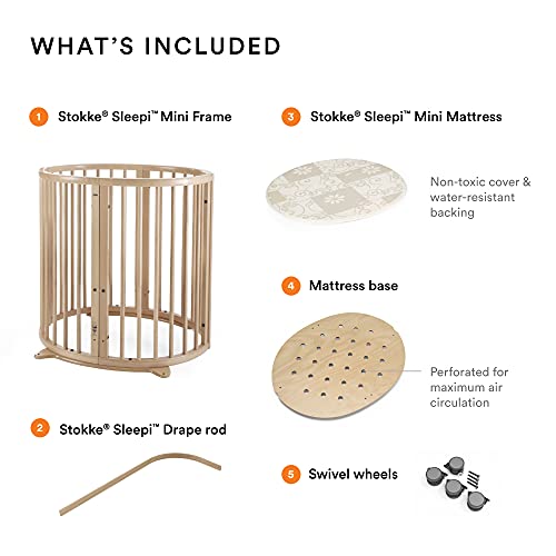 Stokke Sleepi White Adjustable Oval Mini Baby Crib Bundle with Mattress