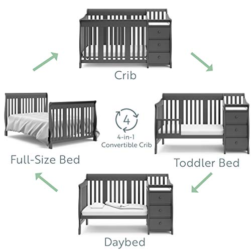 STORKCRAFT Portofino 4 In 1 Fixed Side Convertible Crib Changer, Gray