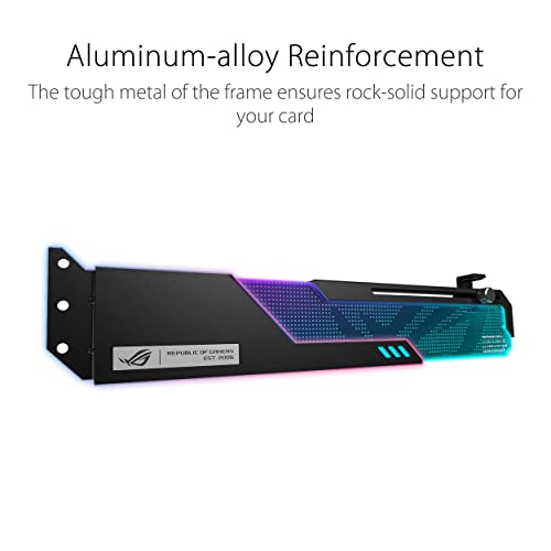 ASUS ROG Wingwall Graphics Card Holder - Easily Adjustable, Aura Sync RGB Lighting, Aluminum Structure, Customizable Acrylic Plate, Universal GPU Support
