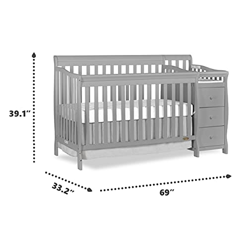 Dream On Me 5-in-1 Brody Convertible Crib with Changer in Pebble Grey, Greenguard Gold Certified , 69x39.1x33.2 Inch (Pack of 1)