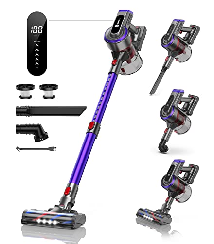 BuTure Cordless Vacuum Cleaner, 400W 30Kpa Powerful Stick Vacuum with 55min Runtime Detachable Battery, Touch Display and 1.2L Large Dust Cup, Vacuum Cleaners for Hardwood Floor Carpet Car Pet