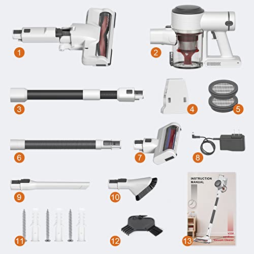 NEQUARE Cordless Vacuum, Stick Vacuum Cleaner with Upgraded 7-Cell Battery, Self Standing, Storage Rack, Multi-attachments & Pet Hair Cleaning, V230