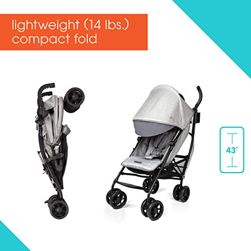 Summer Infant 3Dlite+ Convenience Stroller, Granite Herringbone  – Lightweight Umbrella Stroller with Oversized Canopy, Extra-Large Storage and Compact Fold
