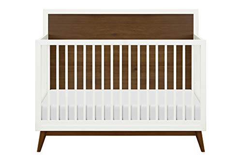 Babyletto Palma 4-in-1 Convertible Crib with Toddler Bed Conversion Kit in Warm White/Natural Walnut, Greenguard Gold Certified