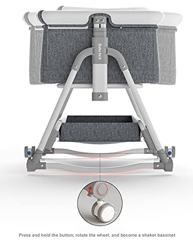 Zdolmy Baby Bedside Bassinet Sleeper, Portable Crib for Baby with Storage Basket and Wheels, Adjustable Height Easy Folding Bed Side Co Sleeper, Grey