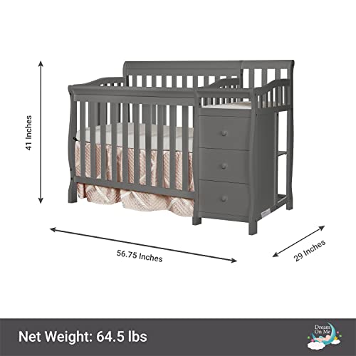 Dream On Me Jayden 4-in-1 Mini Convertible Crib And Changer in Storm Grey, Greenguard Gold Certified , 56.75x29x41 Inch (Pack of 1)