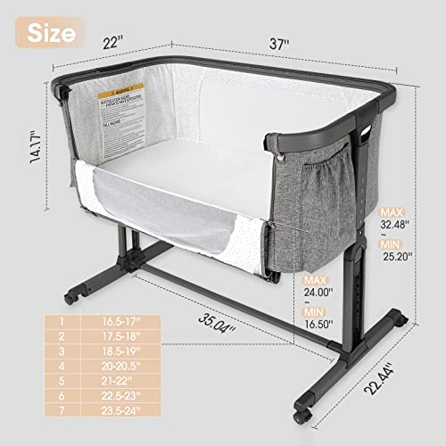 Yamesmile Baby Bassinets Bedside Sleeper Portable Crib Infant Inclined Cosleeper with Mattress Pad and Carry Bag (Grey Frame)